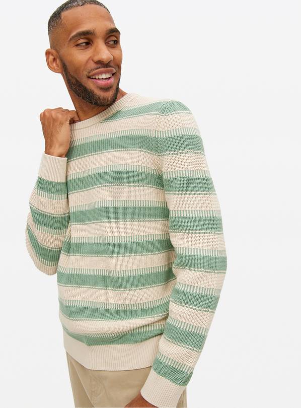 Green Comb Stripe Crew Jumper L